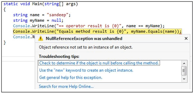 Equals報(bào)錯(cuò)：NullReferenceException was unhandled